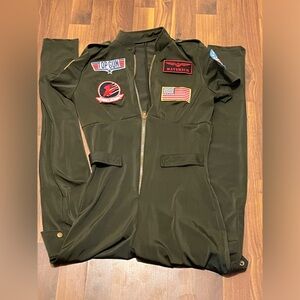 Top Gun Maverick Halloween Costume Olive Green Bodysuit w/ Patches.